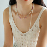 Purple Agate Aquamarine Stone Beaded Necklace gembea jewelry