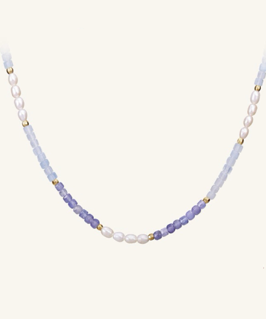 Purple Agate Aquamarine Stone Beaded Necklace gembea jewelry