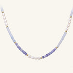 Purple Agate Aquamarine Stone Beaded Necklace gembea jewelry