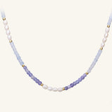 Purple Agate Aquamarine Stone Beaded Necklace gembea jewelry