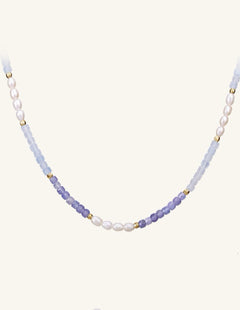 Purple Agate Aquamarine Stone Beaded Necklace gembea jewelry