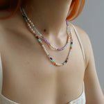 Purple Agate Aquamarine Stone Beaded Necklace gembea jewelry
