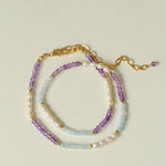 Purple Agate Aquamarine Stone Beaded Necklace gembea jewelry