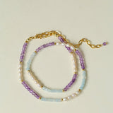 Purple Agate Aquamarine Stone Beaded Necklace gembea jewelry
