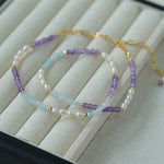 Purple Agate Aquamarine Stone Beaded Necklace gembea jewelry