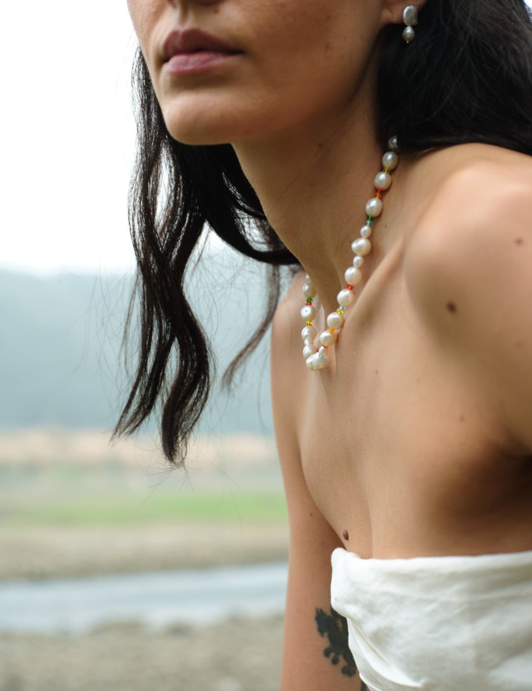 Rainbow Petal Colorful Beads Baroque Pearl Necklace gembea jewelry