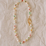 Rainbow Petal Colorful Beads Baroque Pearl Necklace gembea jewelry