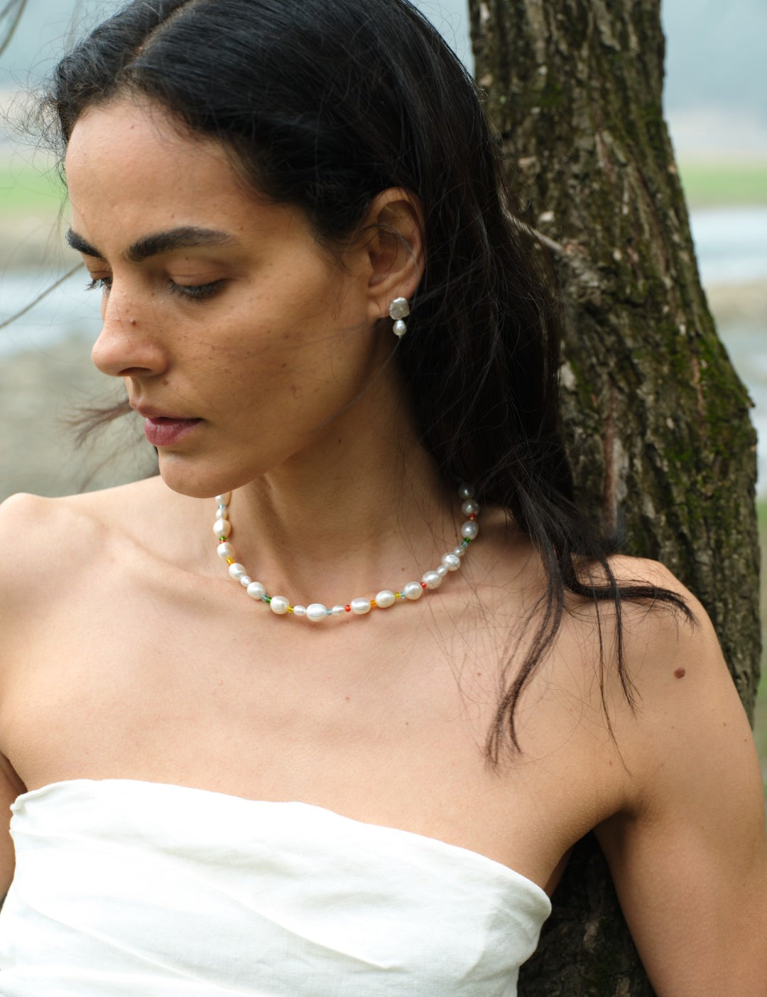 Rainbow Petal Colorful Beads Baroque Pearl Necklace gembea jewelry