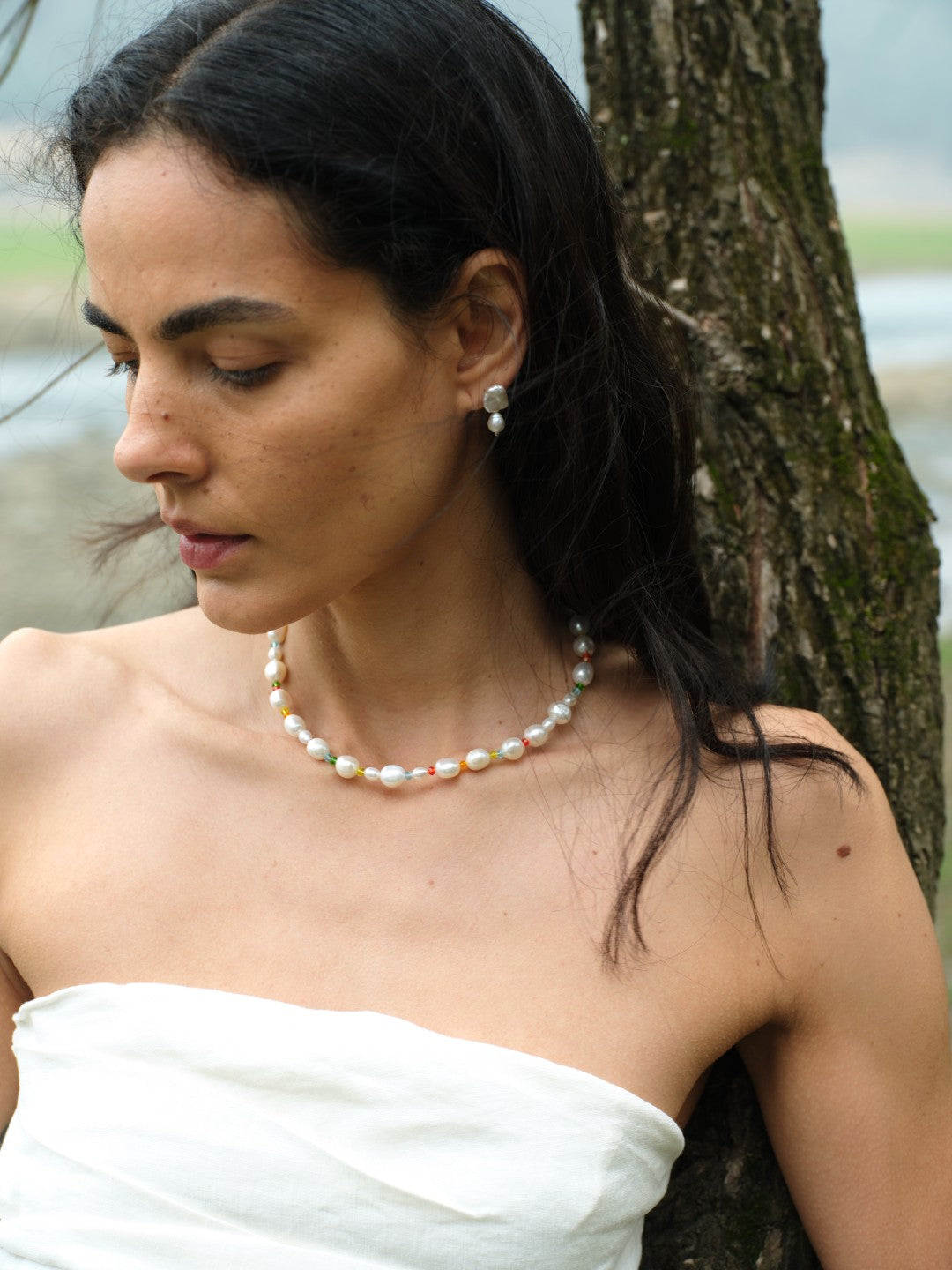 Rainbow Petal Colorful Beads Baroque Pearl Necklace gembea jewelry