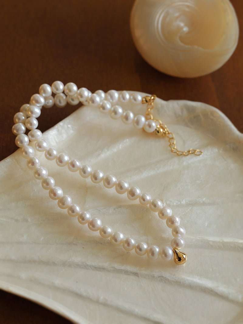 Real Pearl Beaded Choker Necklace with Golden Beans gembea jewelry