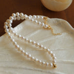 Real Pearl Beaded Choker Necklace with Golden Beans gembea jewelry