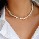 Real Pearl Beaded Choker Necklace with Golden Beans gembea jewelry
