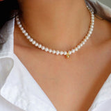 Real Pearl Beaded Choker Necklace with Golden Beans gembea jewelry