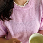 Real Pearl Beaded Choker Necklace with Golden Beans gembea jewelry