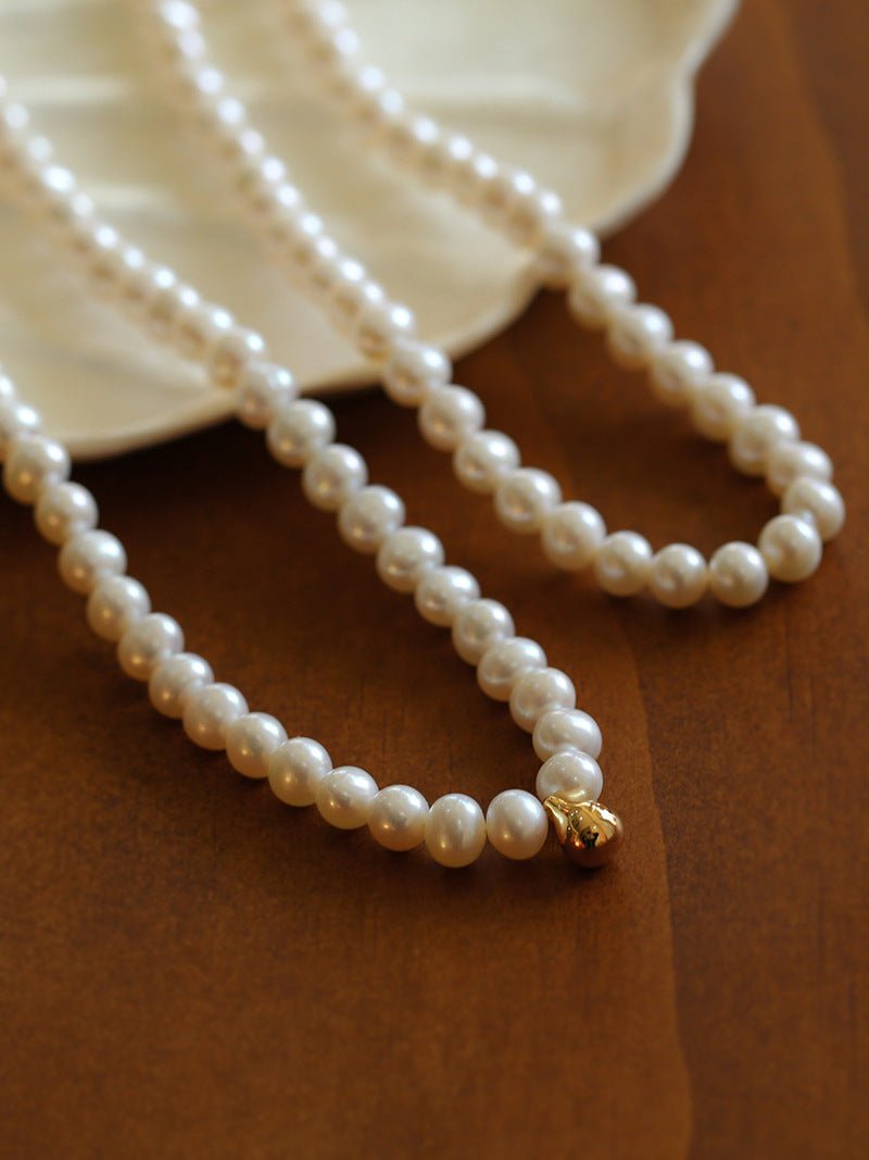 Real Pearl Beaded Choker Necklace with Golden Beans gembea jewelry