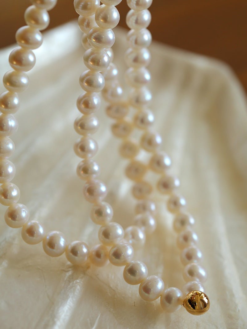 Real Pearl Beaded Choker Necklace with Golden Beans gembea jewelry