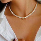 Real Pearl Beaded Choker Necklace with Golden Beans gembea jewelry