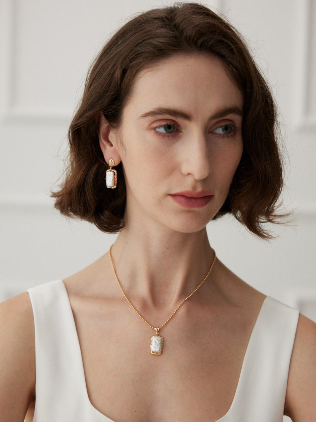 Gembea Jewelry Rectangular Baroque Pearl Drop Earrings