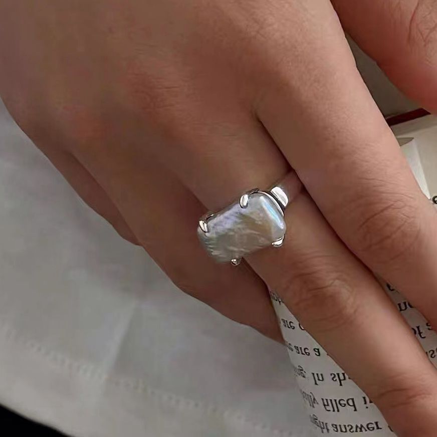 Rectangular Baroque Pearl Open Ring-Gembea Jewelry