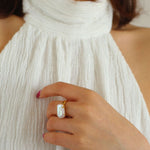 Rectangular Baroque Pearl Open Ring-Gembea Jewelry