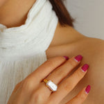 Rectangular Baroque Pearl Open Ring-Gembea Jewelry