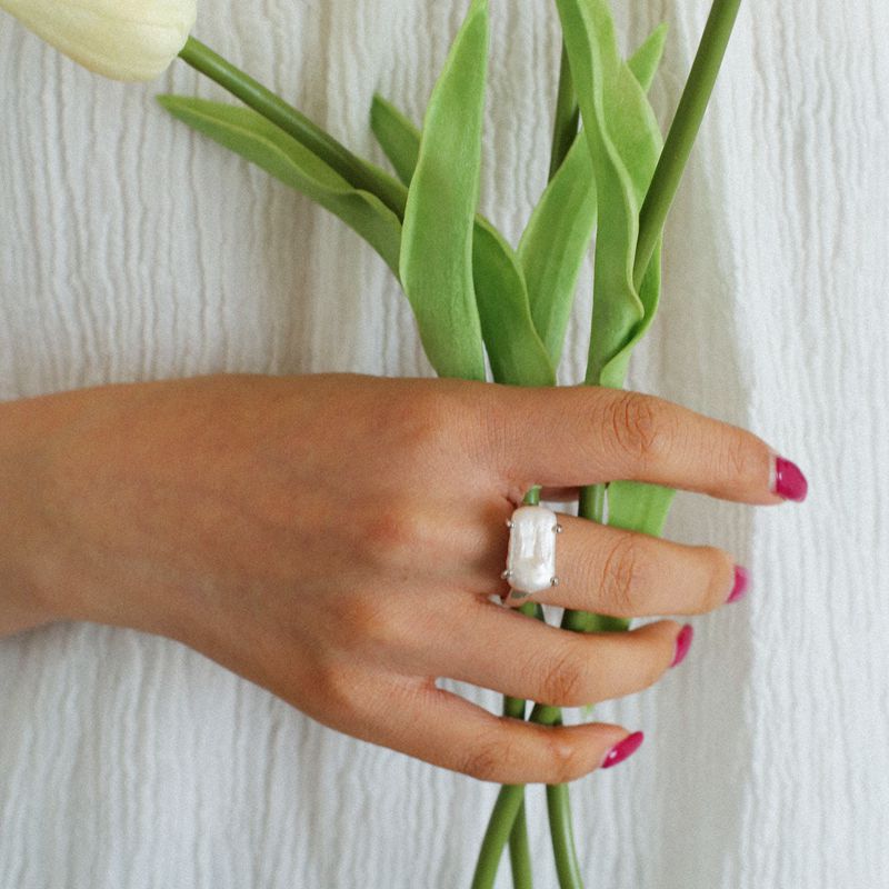 Rectangular Baroque Pearl Open Ring-Gembea Jewelry