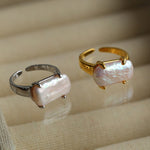 Rectangular Baroque Pearl Open Ring-Gembea Jewelry