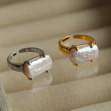 Rectangular Baroque Pearl Open Ring-Gembea Jewelry