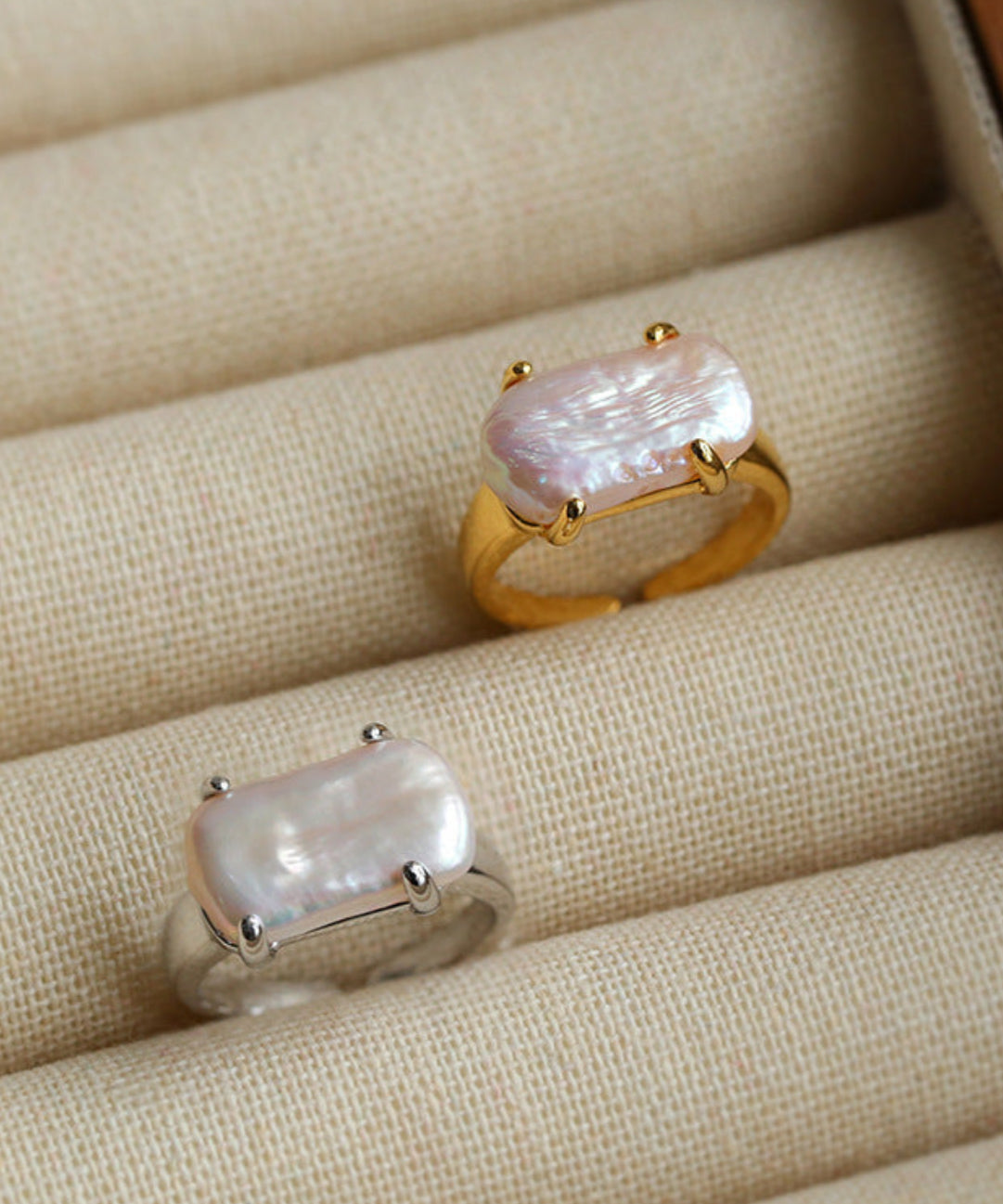 Rectangular Baroque Pearl Open Ring-Gembea Jewelry