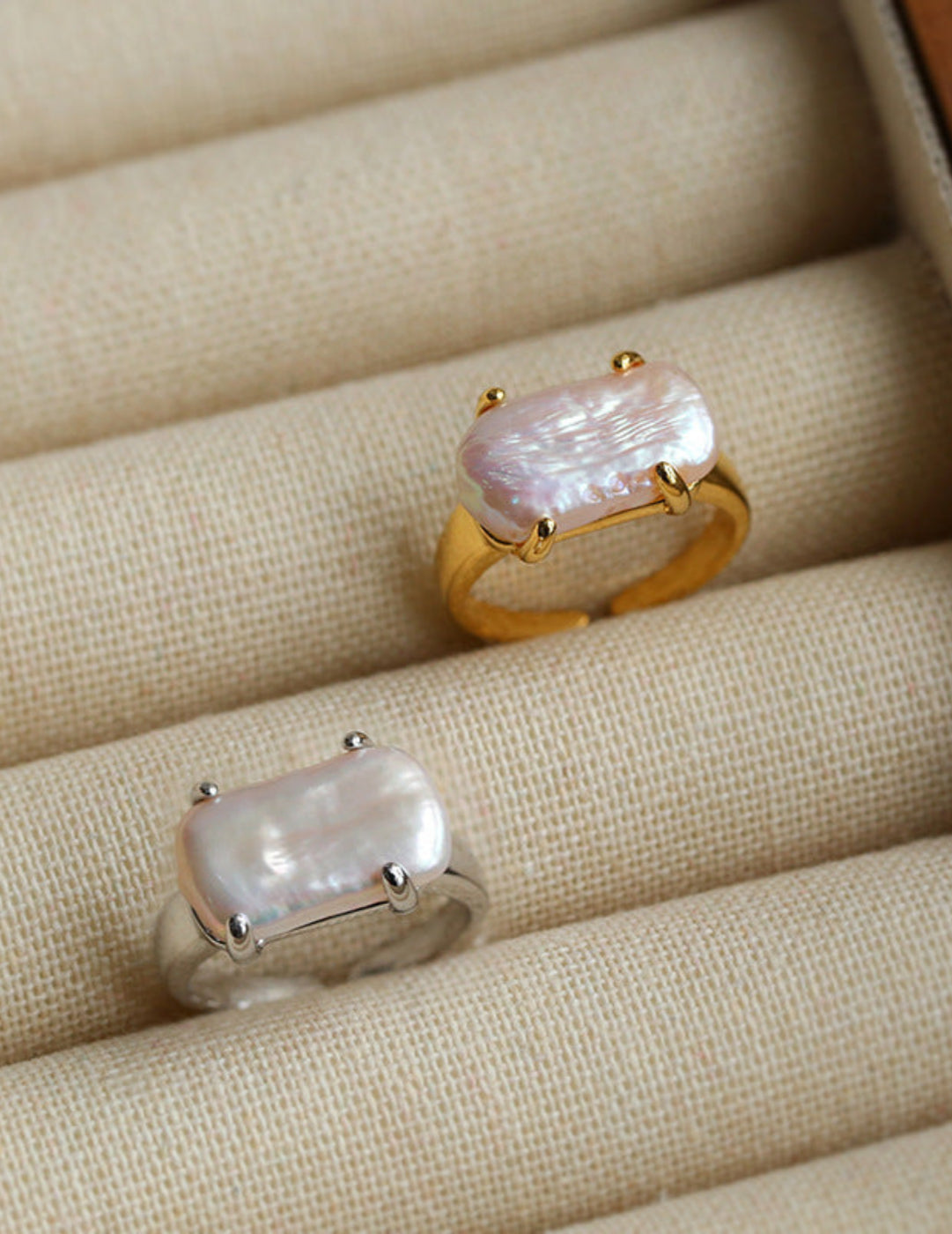 Rectangular Baroque Pearl Open Ring-Gembea Jewelry