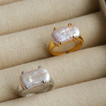 Rectangular Baroque Pearl Open Ring-Gembea Jewelry