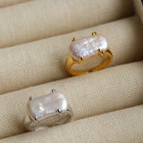 Rectangular Baroque Pearl Open Ring-Gembea Jewelry