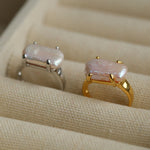 Rectangular Baroque Pearl Open Ring-Gembea Jewelry