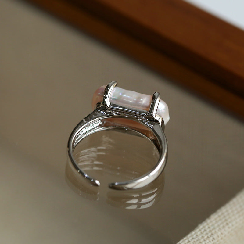 Rectangular Baroque Pearl Open Ring-Gembea Jewelry