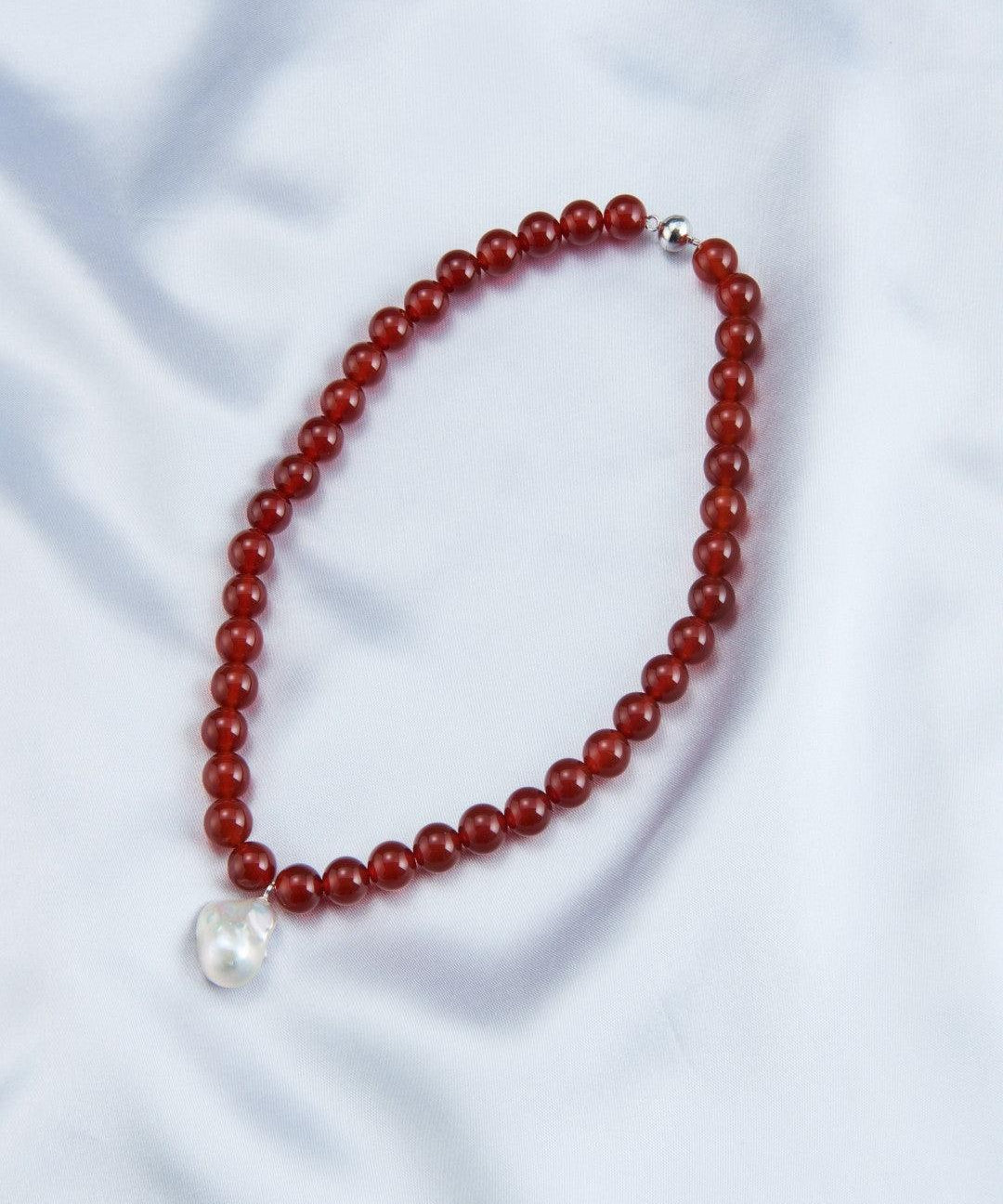 Red Agate Baroque Pearl Pendant Necklace - Gembea Jewelry