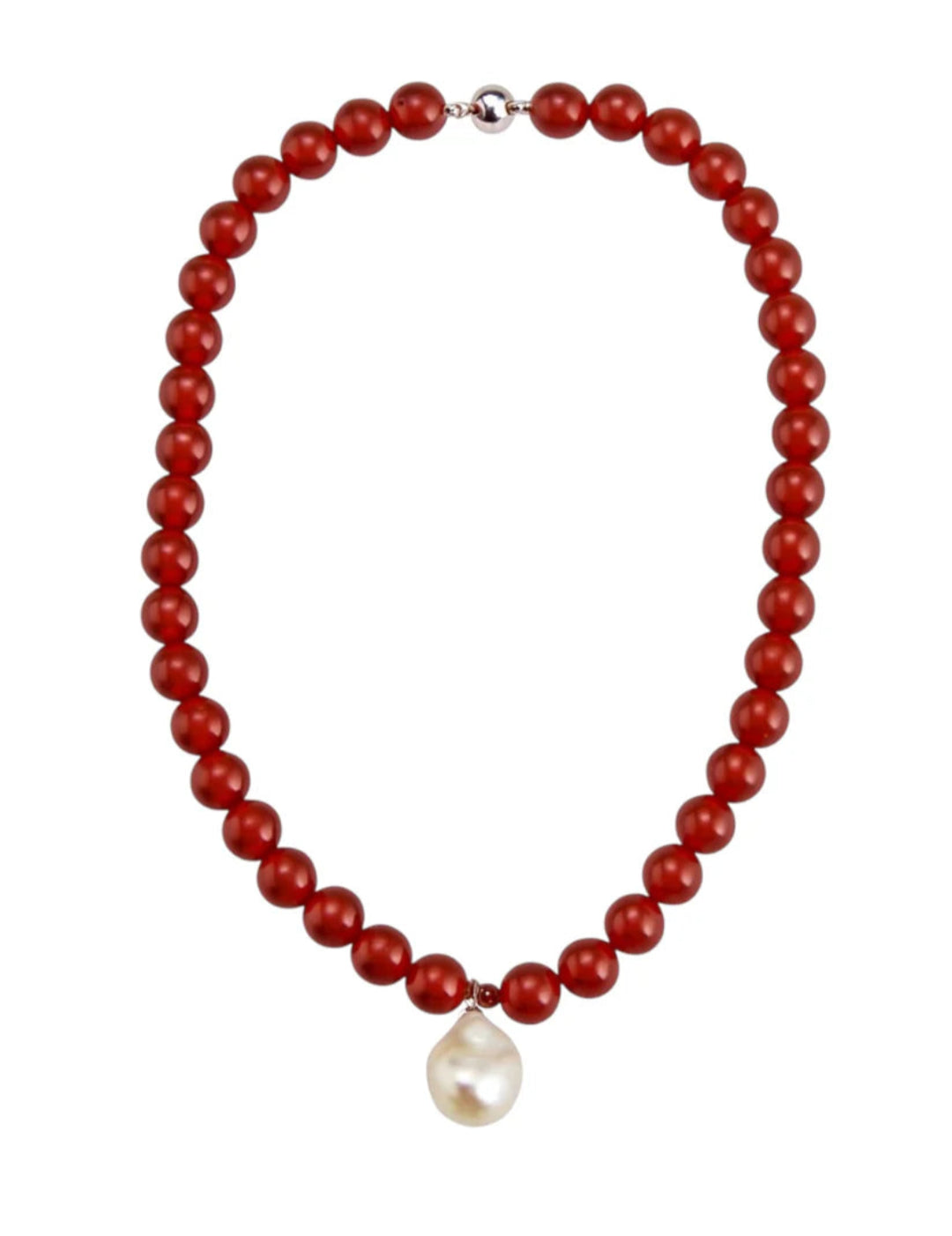 Red Agate Baroque Pearl Pendant Necklace gembea jewelry