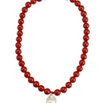 Red Agate Baroque Pearl Pendant Necklace gembea jewelry