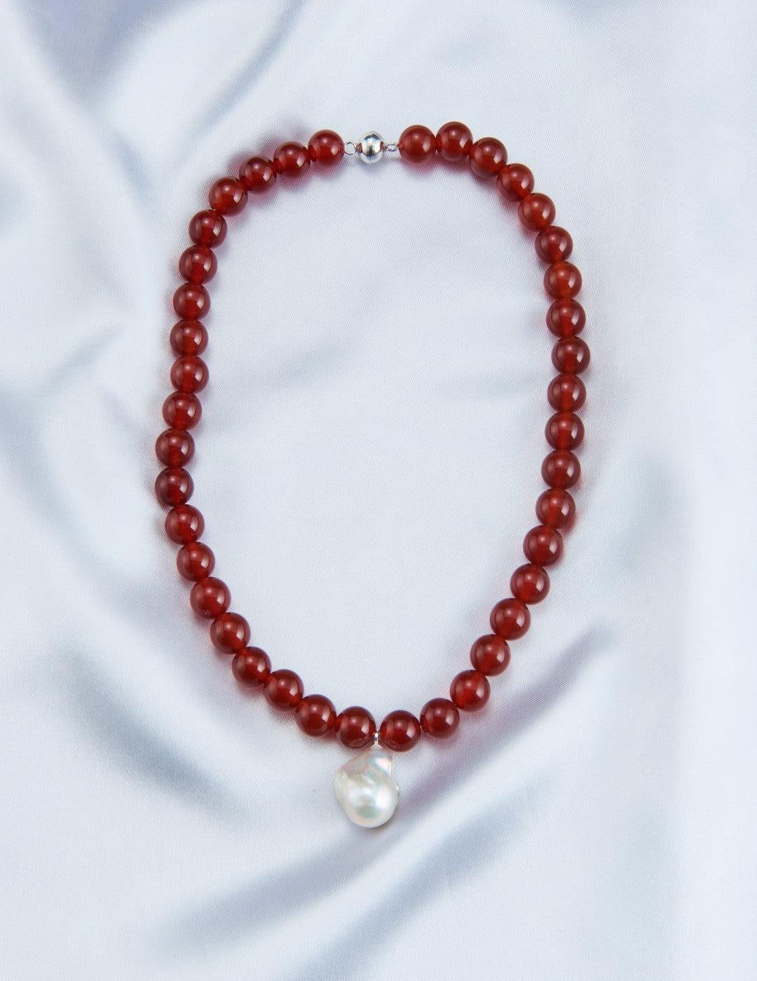 Red Agate Baroque Pearl Pendant Necklace - Gembea Jewelry