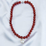 Red Agate Baroque Pearl Pendant Necklace - Gembea Jewelry
