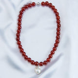 Red Agate Baroque Pearl Pendant Necklace - Gembea Jewelry