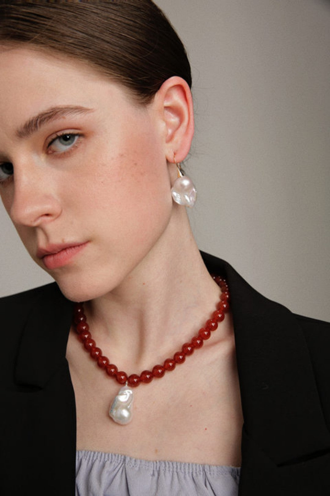 Gembea Jewelry Red Agate Baroque Pearl Pendant Necklace
