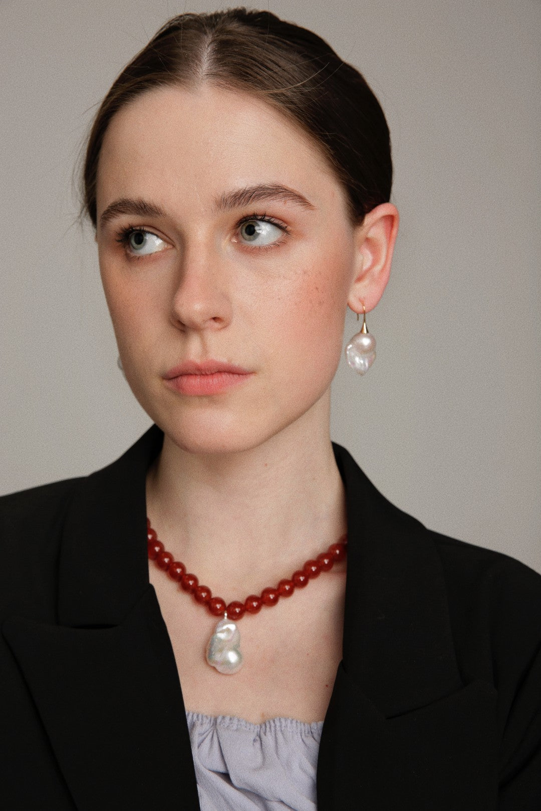 Gembea Jewelry Red Agate Baroque Pearl Pendant Necklace