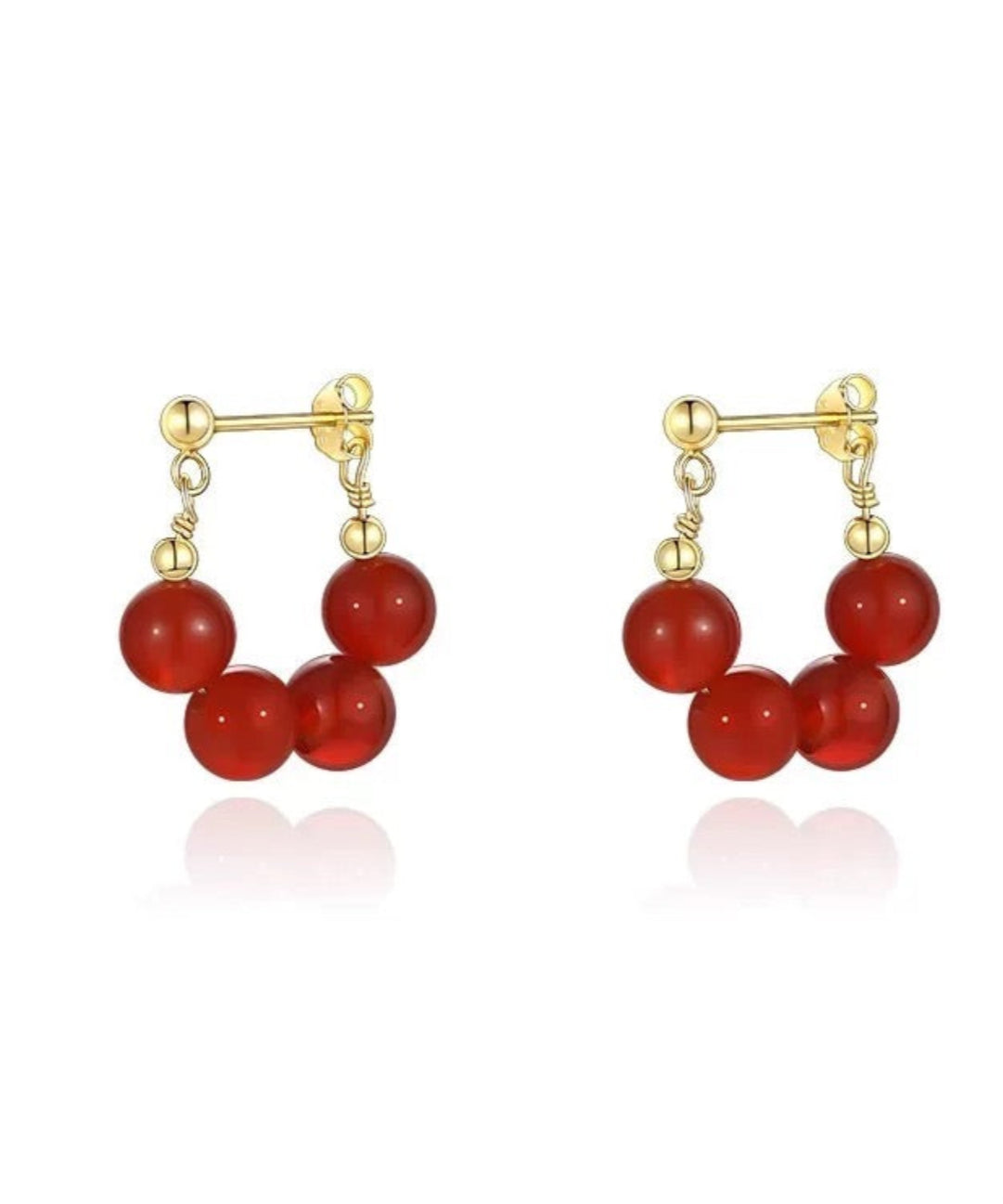 Red Agate Beaded Hoop Earrings gembea jewelry