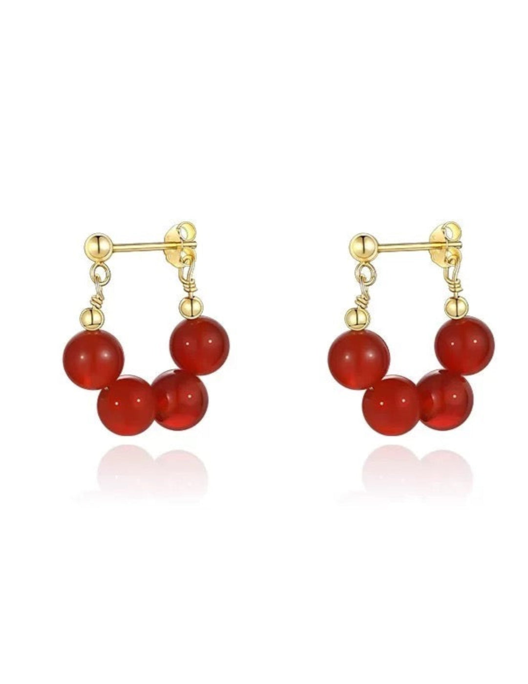 Red Agate Beaded Hoop Earrings gembea jewelry