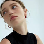 Red Agate Beaded Hoop Earrings gembea jewelry