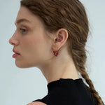 Red Agate Beaded Hoop Earrings gembea jewelry
