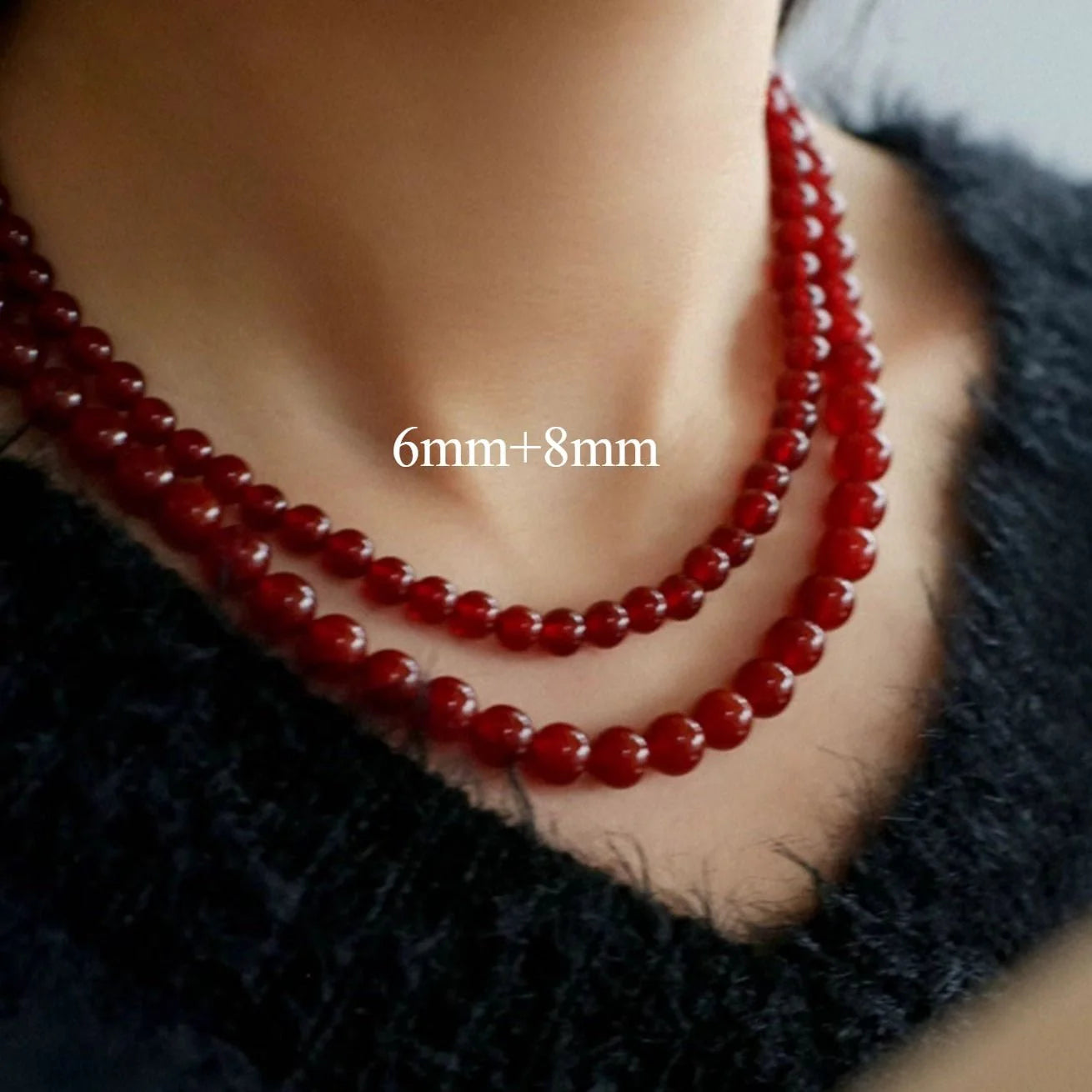Red Agate Beaded Necklaces 4mm/6mm/8mm/10mm/12mm-Gembea Jewelry