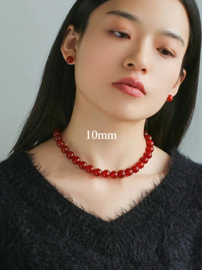 Red Agate Beaded Necklaces 4mm/6mm/8mm/10mm/12mm-Gembea Jewelry