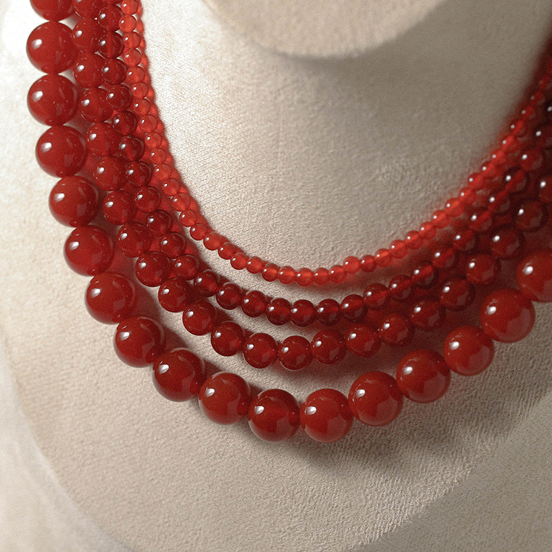 Red Agate Beaded Necklaces 4mm/6mm/8mm/10mm/12mm-Gembea Jewelry