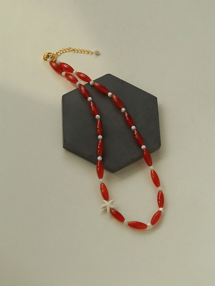 Red Agate Starfish Beaded Necklace GEMBEA JEWELRY